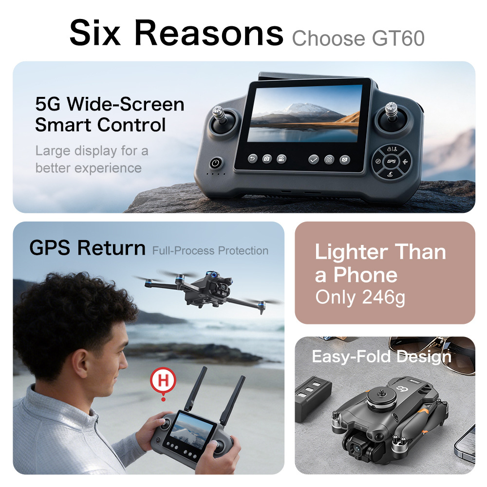 طائرة بدون طيار GT60 جديدة مزو - مراجعة Drone Camera Wide Angle وسعره